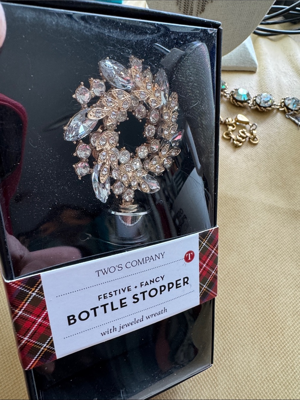Two's Company Gold & Clear Jeweled Wreath Bottle Stopper